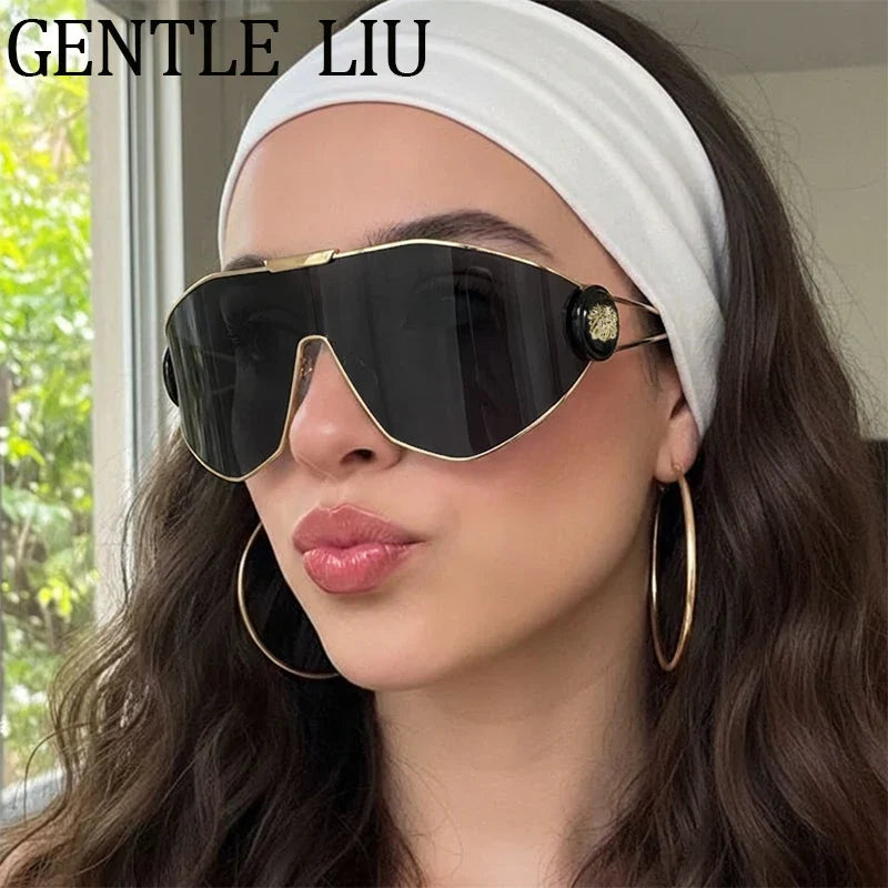 Oversized One-Piece Windproof Mask Sunglasses Women 2025 Luxury Brand