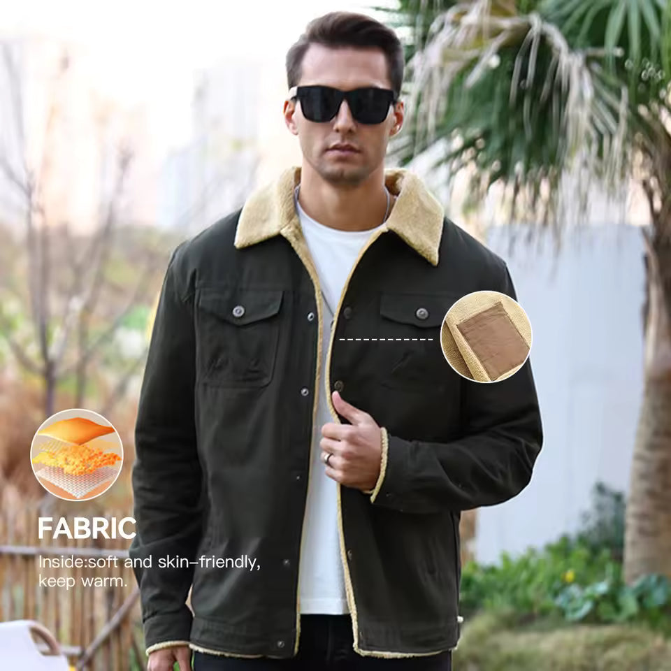 Men’s Navy Sherpa Lined Jacket with Button Closure