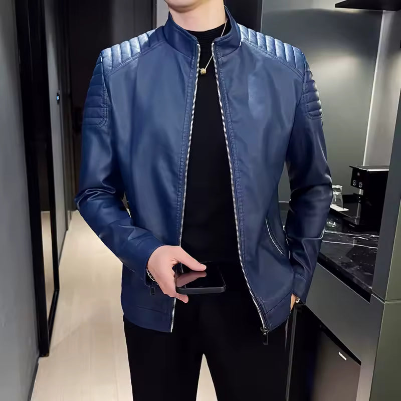 Modern Zip-Up Leather Jacket for Men
